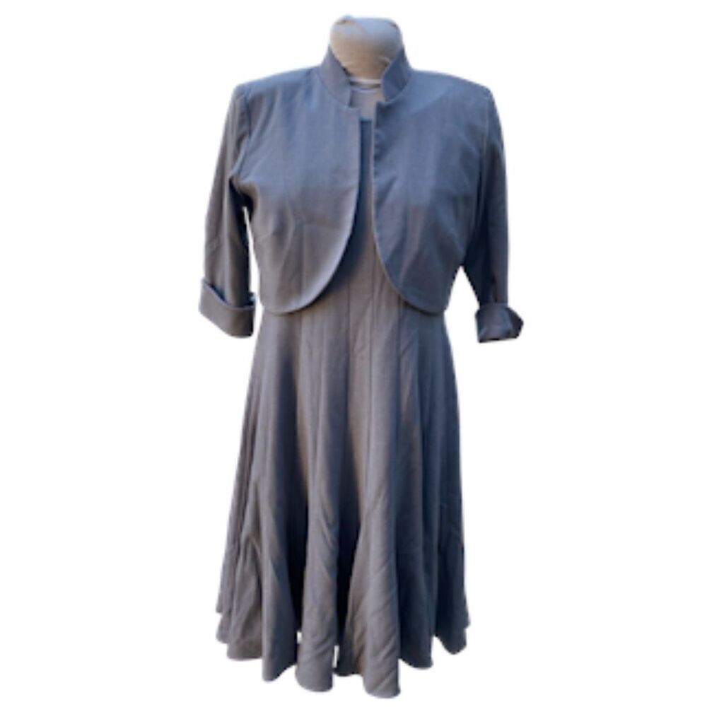 R & M Richards 2-Piece Dress/Jacket Gray Sz. 12 Office Easter Professional